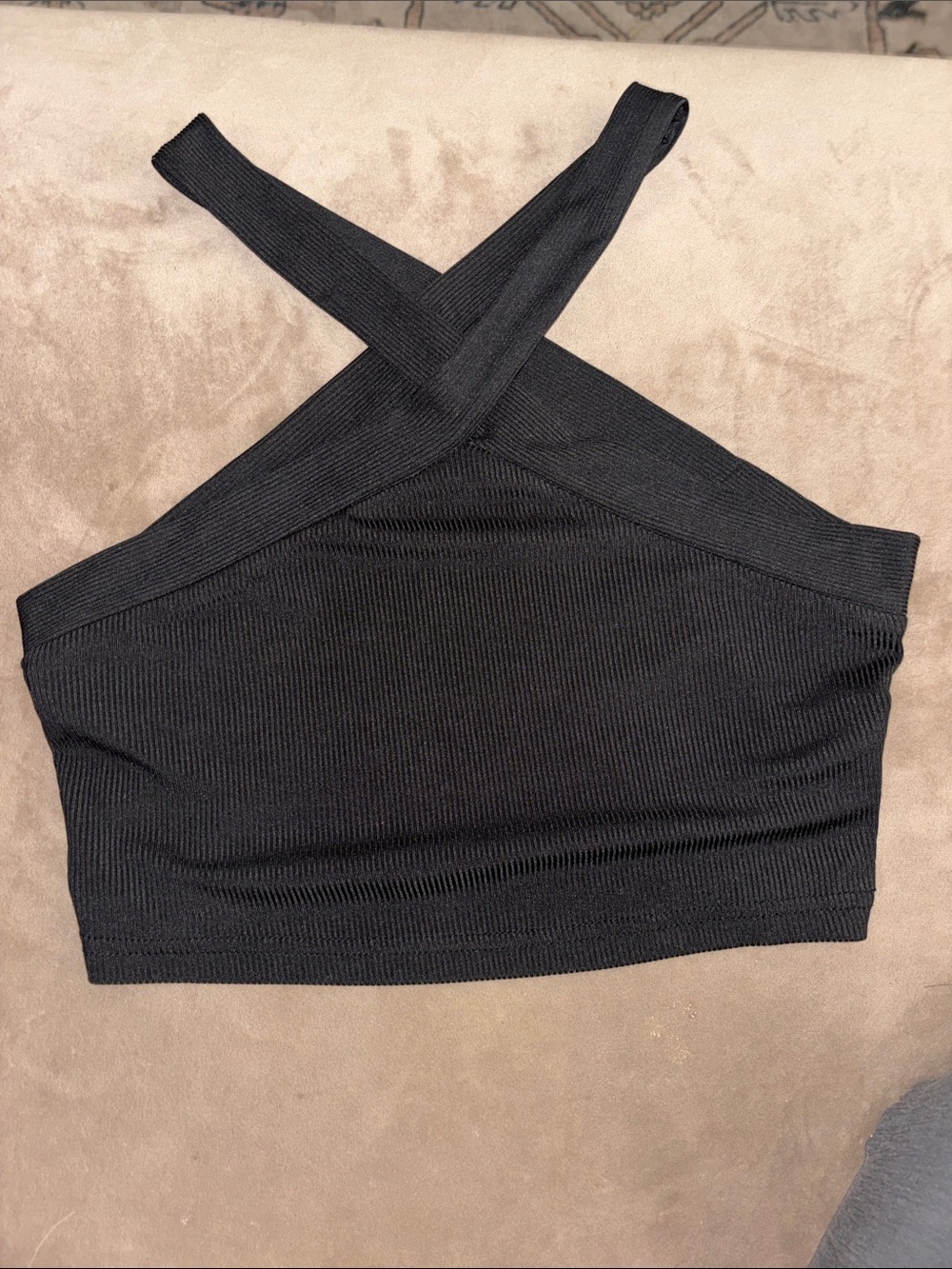 SHEIN Black Ribbed Cross-Back Crop Top